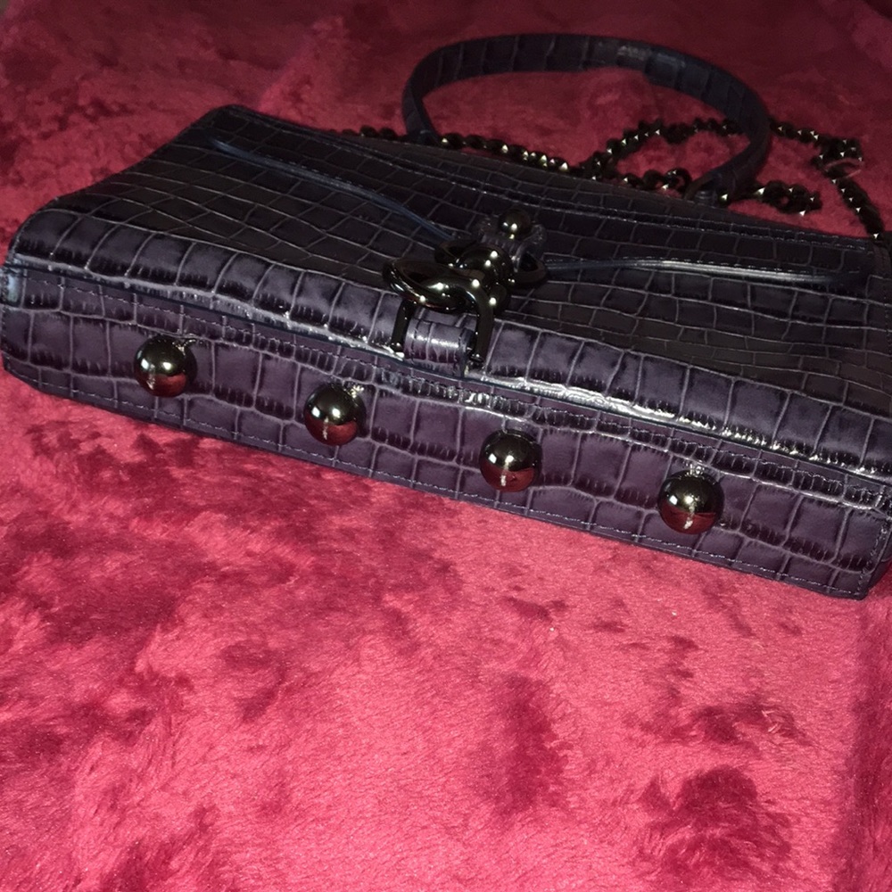 Rebecca Minkoff gray blue exotic Croc embossed Mini Mac crossbody - Picture 4 of 13